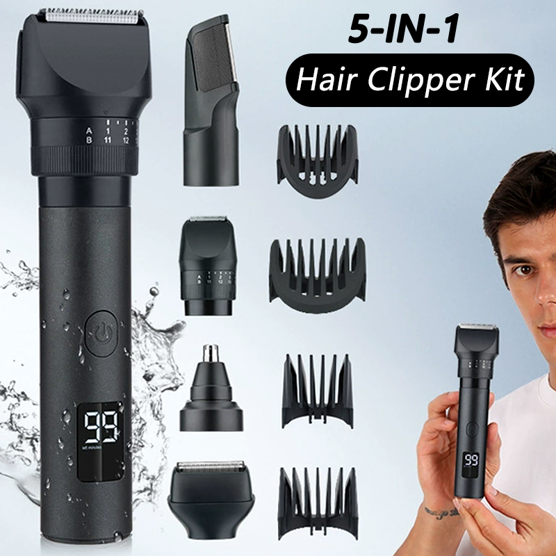 Men'S Grooming Nose Hair Trimmer - 5-in-1 무선 헤어 클리퍼 LED 디스플레이